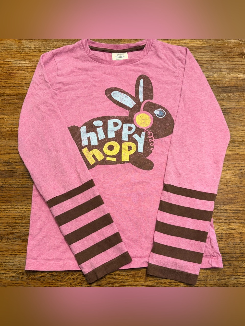 Girl’s Mini Boden Pink 'Hippy Hop' Bunny Long-Sleeve Tee - Size 13-14